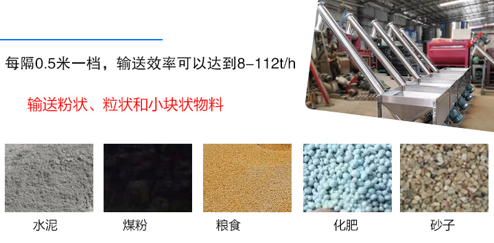 輸送粉狀、粒狀和小塊狀物料，如水泥、煤粉、糧食、化肥、灰渣、砂子等